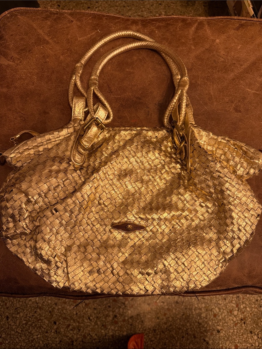 Elliott Lucca Metallic Gold Woven Shoulder Bag